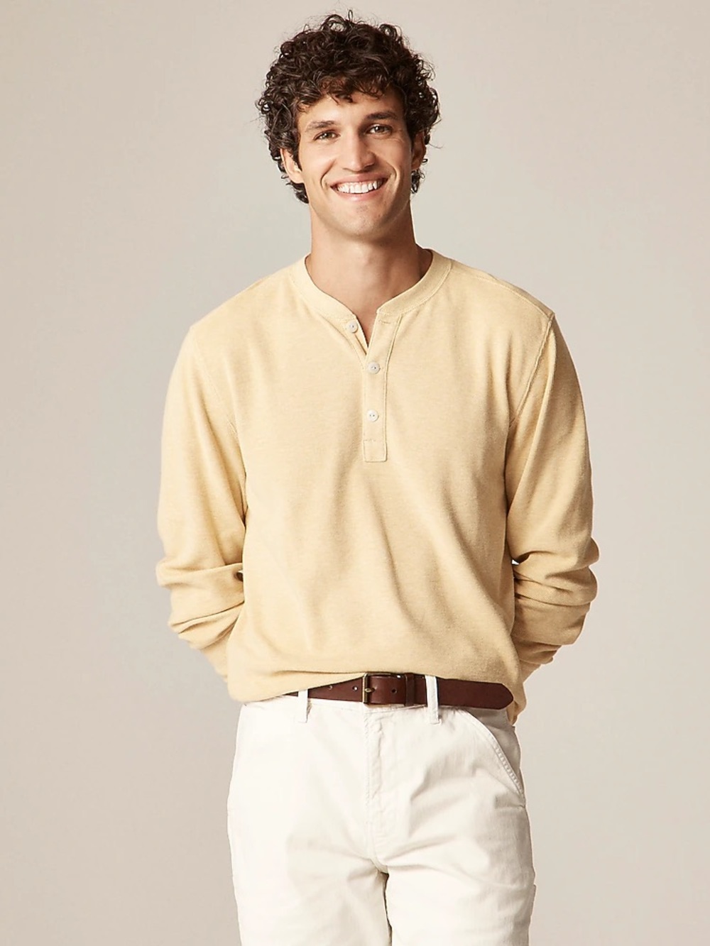 J.Crew Jacquard rib-knit henley - size M - color yellow